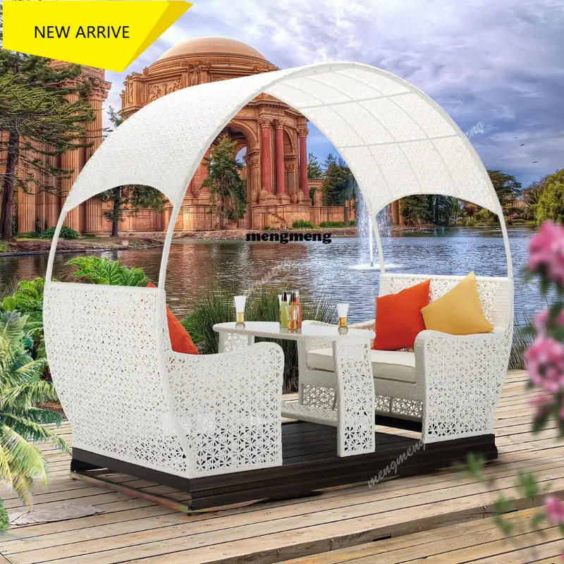 M138 Outdoor swing rattan power rocking chair outdoor courtyard four-person swing leisure terrace rattan chair rocking bed