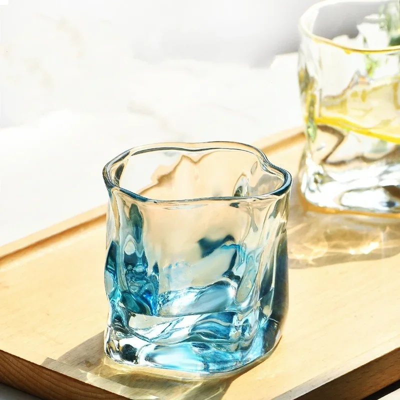 1Pcs Transparent Glass Mug Glacier Wine Whiskey Coffee Cup Household Drinking Juice Irregular Shape Cups Drinkware