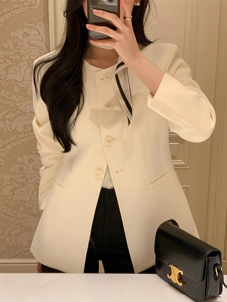 Slim Fit ort Wollmantel Damen SLE Single Button Keted Taille-Cinching Faionable Herbst Oberbekleidung Koreanischer Straight Cut