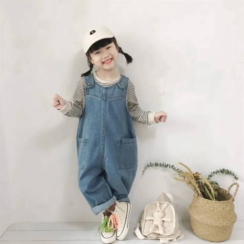 Unisex Child Jean Pants Baby Boy Solid Denim Overalls Infant Jumpsuit Children\'s Clothing Kids Overalls Autumn Girls Outfits