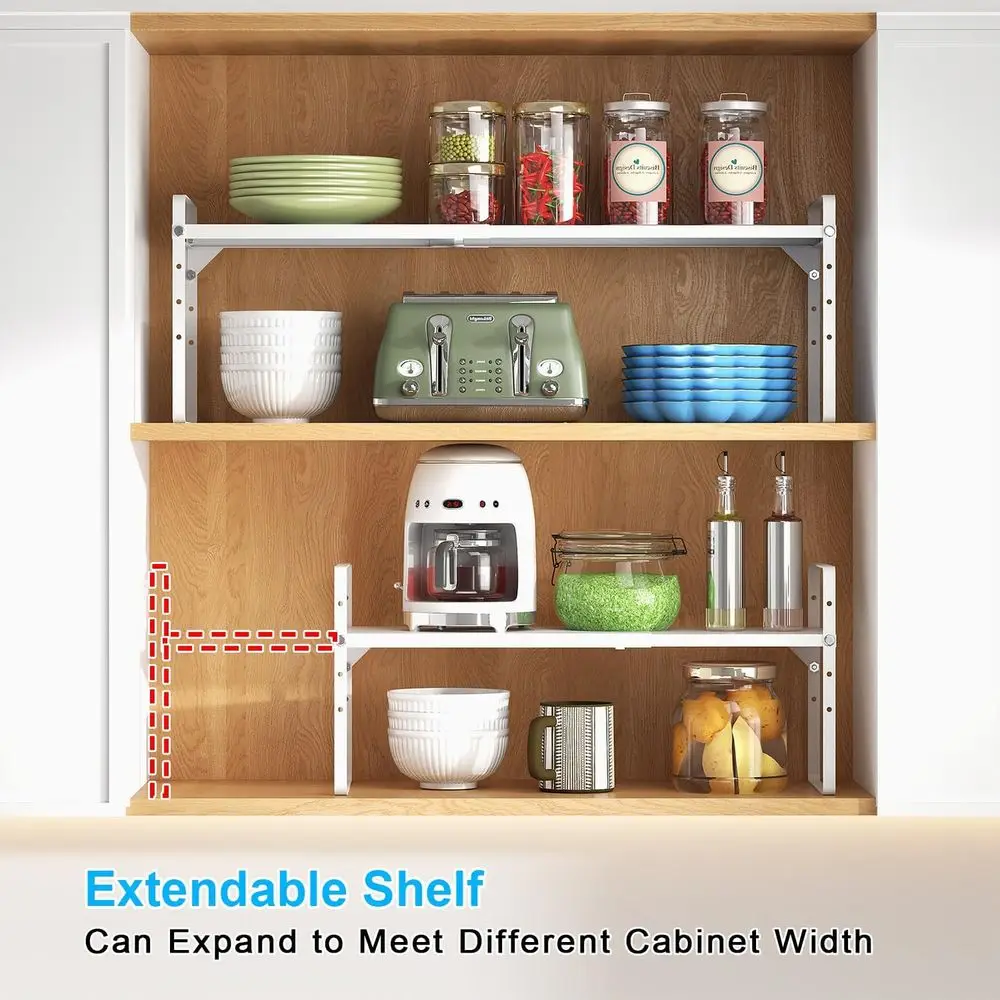 Expandable Kitchen Shelf Organizer, 2-Pack, 15.5-25.5 Adjustable, 30 lbs Capacity, Stackable Storage Racks