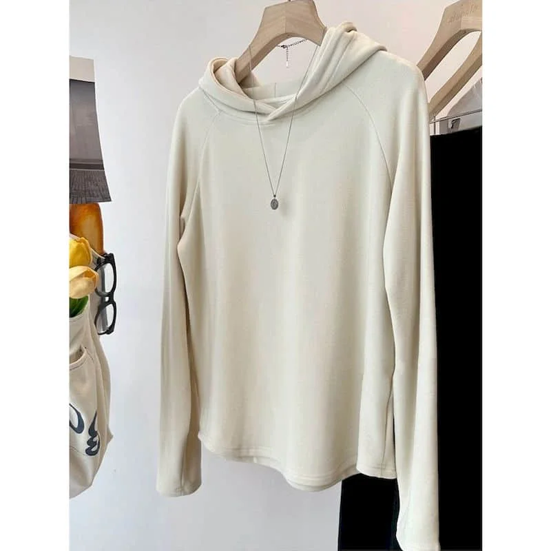 

Plush T-shirts for Women Tees Oversized Casual Niche Artistic Korean Style Long Sleeve Hooded Aesthetic Vintage Clothes Trend
