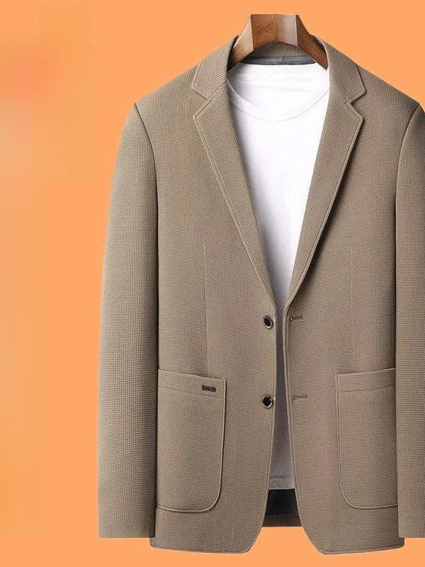 

Casual Luxury Men's Suit Jacket Midlife Fashionable Single-breasted Coat round Hem Business Style Thickened Full-length Buttons