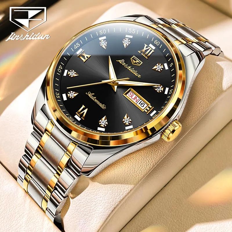 

JSDUN Luxury Brand Men Mechanical Watch Luminous Weekly Calendar Display Fashion All Steel Watch For Men Gift Relogio Masculino