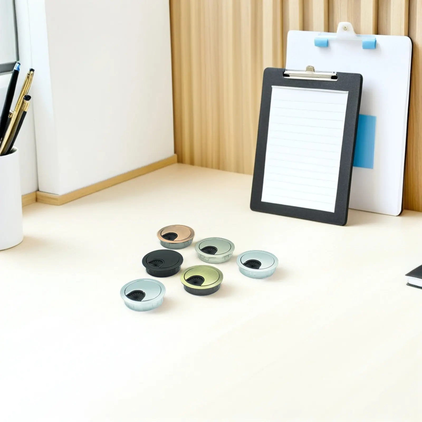 6Pcs Zinc Alloy Desk Cable Grommet Hole Covers for Office, Conference Table Cord Management & Wire Organization