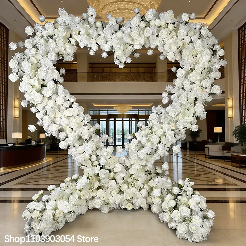 5D Weiße Rose Schleierkraut Herzförmiger Hochzeitshintergrund Blumenbogen Rahmen Dekoration Blumenreihe Arrangement Ständer Event-Requisiten – Detail 3