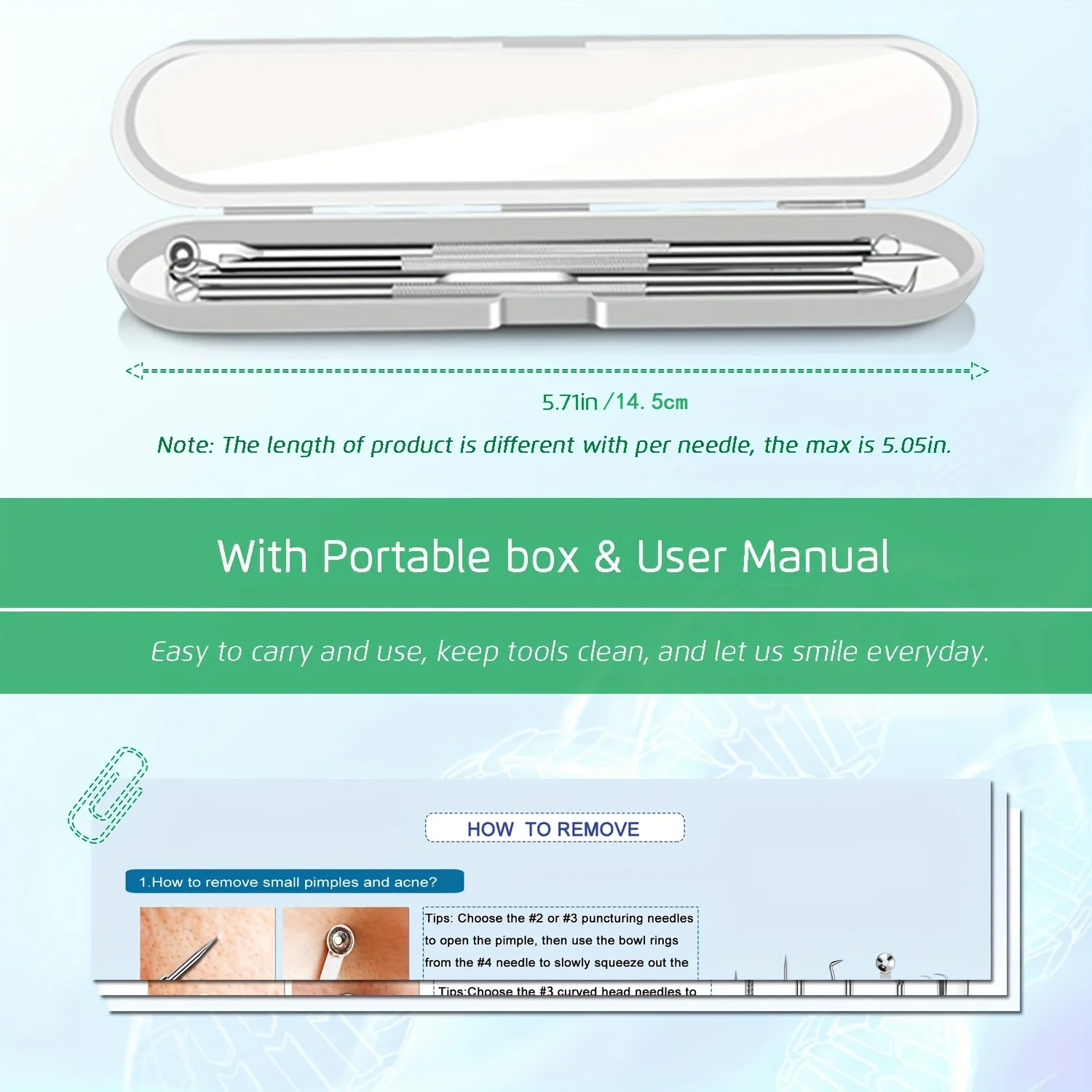 5PCS Blackhead Remover Comedone EXTRACTOR,โค้ง Blackhead แหนบชุด,Professional สแตนเลสสิวเสี้ยนกําจัดสิวเกินไป