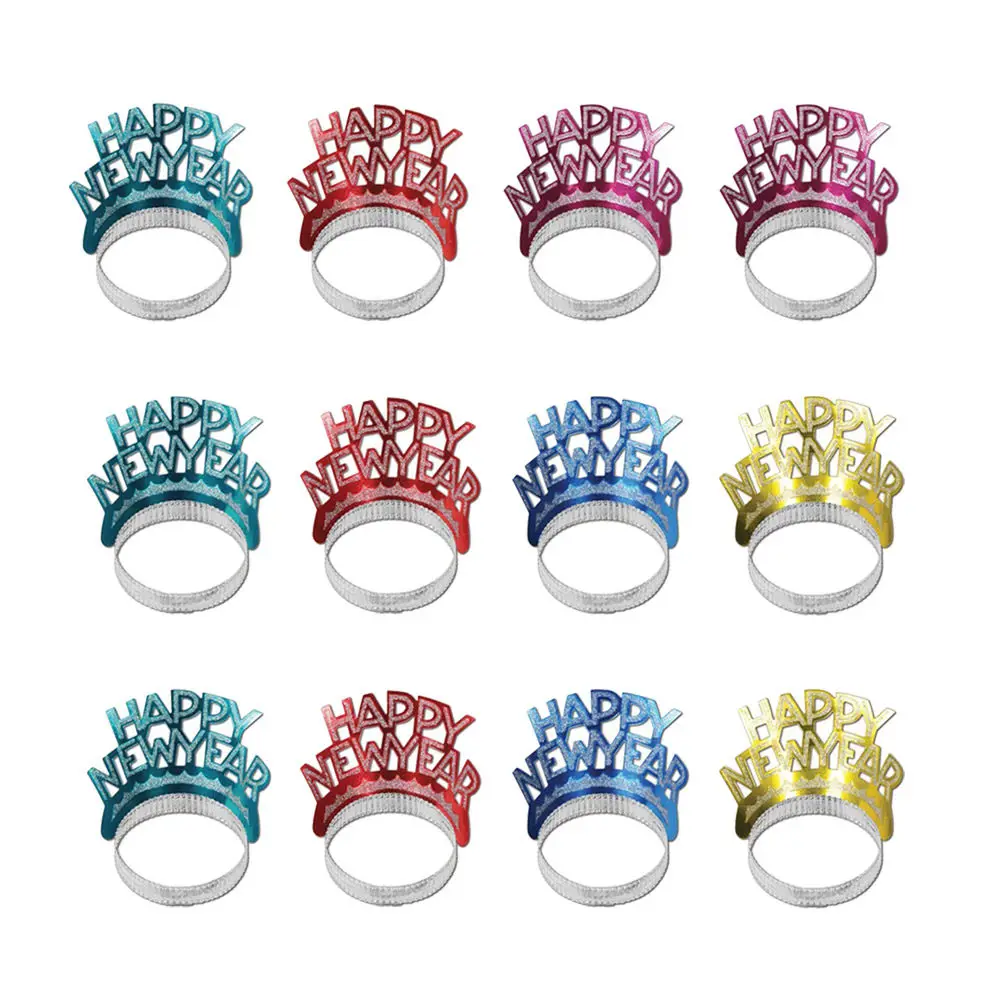 

12 шт. Новогодние блестящие бумажные повязки на голову, сверкающие тиары, аксессуары для вечеринок, новогодние повязки для женщин, бумажные повязки на голову