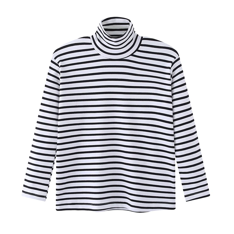 Autumn And Winter Children's Fashion Striped High Neck Long Sleeved Base Shirt Boys' Casual Sports Top Girls' Versatile Warm T image 5