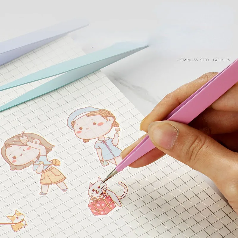 แหนบสแตนเลสสีต่างๆ แบบตรงและโค้ง สำหรับหยิบจับสติ๊กเกอร์ตกแต่งเล็บ เพชรประดับเล็บ แหนบปลายแหลมสำหรับแต่งหน้า ต่อขนตา DIY