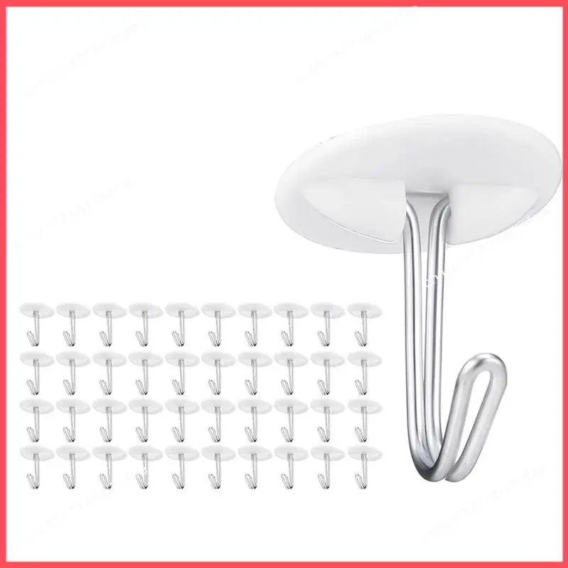 

B52C White Sticky Ceiling Hooks, 50 Pack, No Drill Small Plastic Hooks For Classroom Decorations