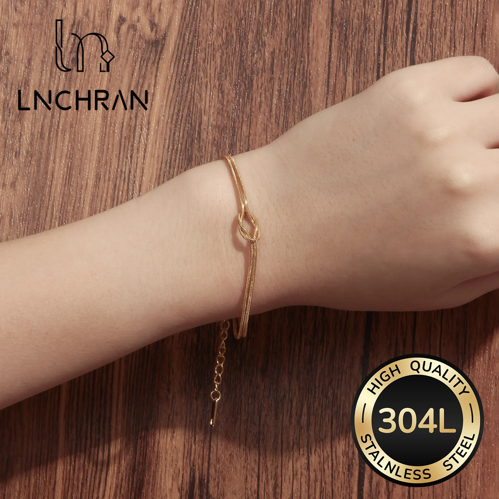 

Golden Double Layer Knot Snake Chain Bracelet 304L Stainless Steel for Women
