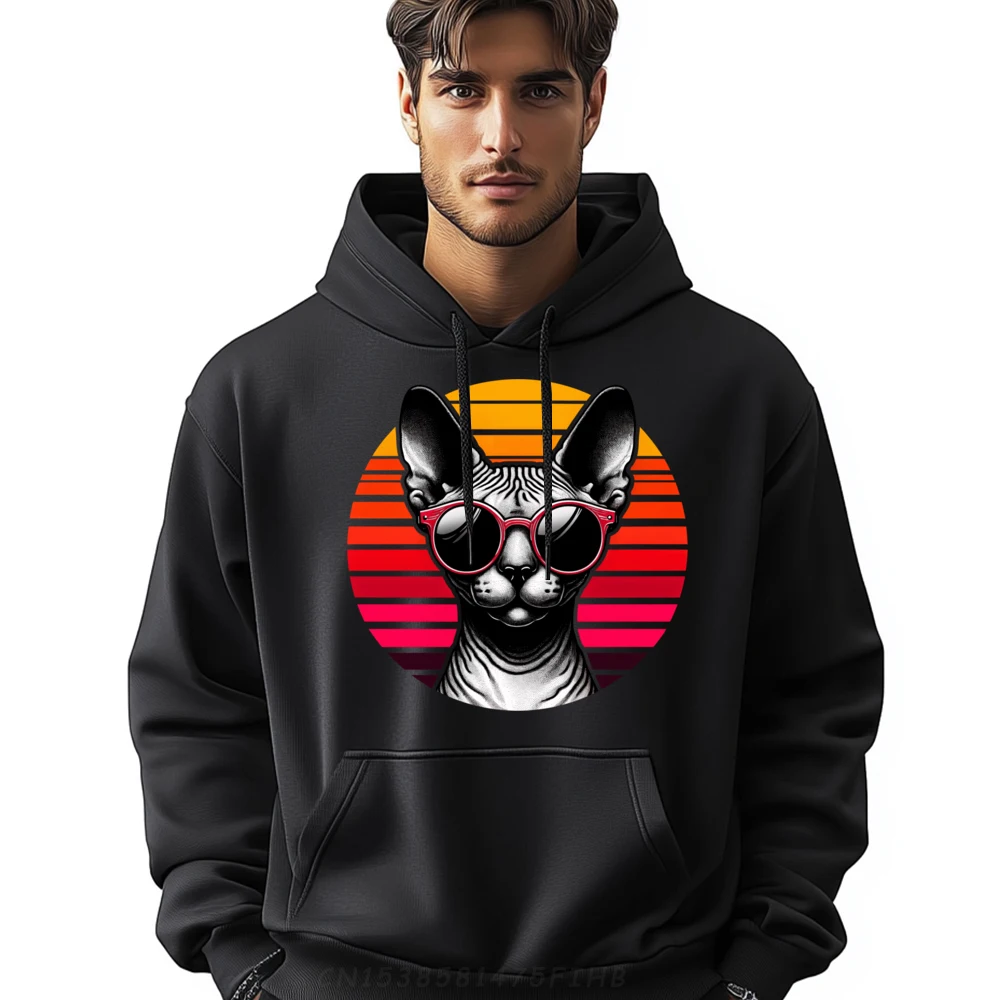 

Sphynx Cat Retro Vintage Sunset Sunglasses 70s Oversized Hoodie Men's Polyester Sweater Funny