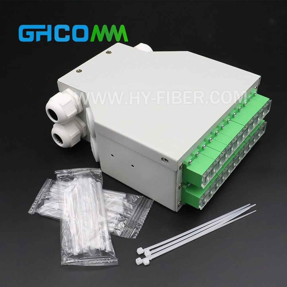 24 Port SC Simplex DIN Rail Fiber Optic Termination Box, Optional with SC Adapter & Pigtail