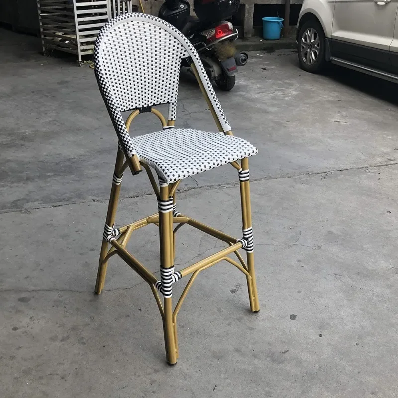 Rattan Bar Chair Hotel Clear Bar Restaurant Black and White Tall Outdoor PE Rattan Bar Chair
