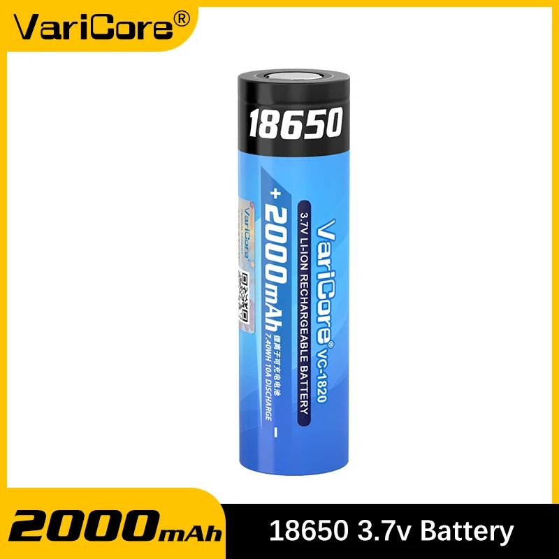 

High Capacity 18650 Battery 2000mAh 3.7V Li-ion Rechargeable for Cordless Power Tools, Drill, Chainsaw, Flashlight - VariCore