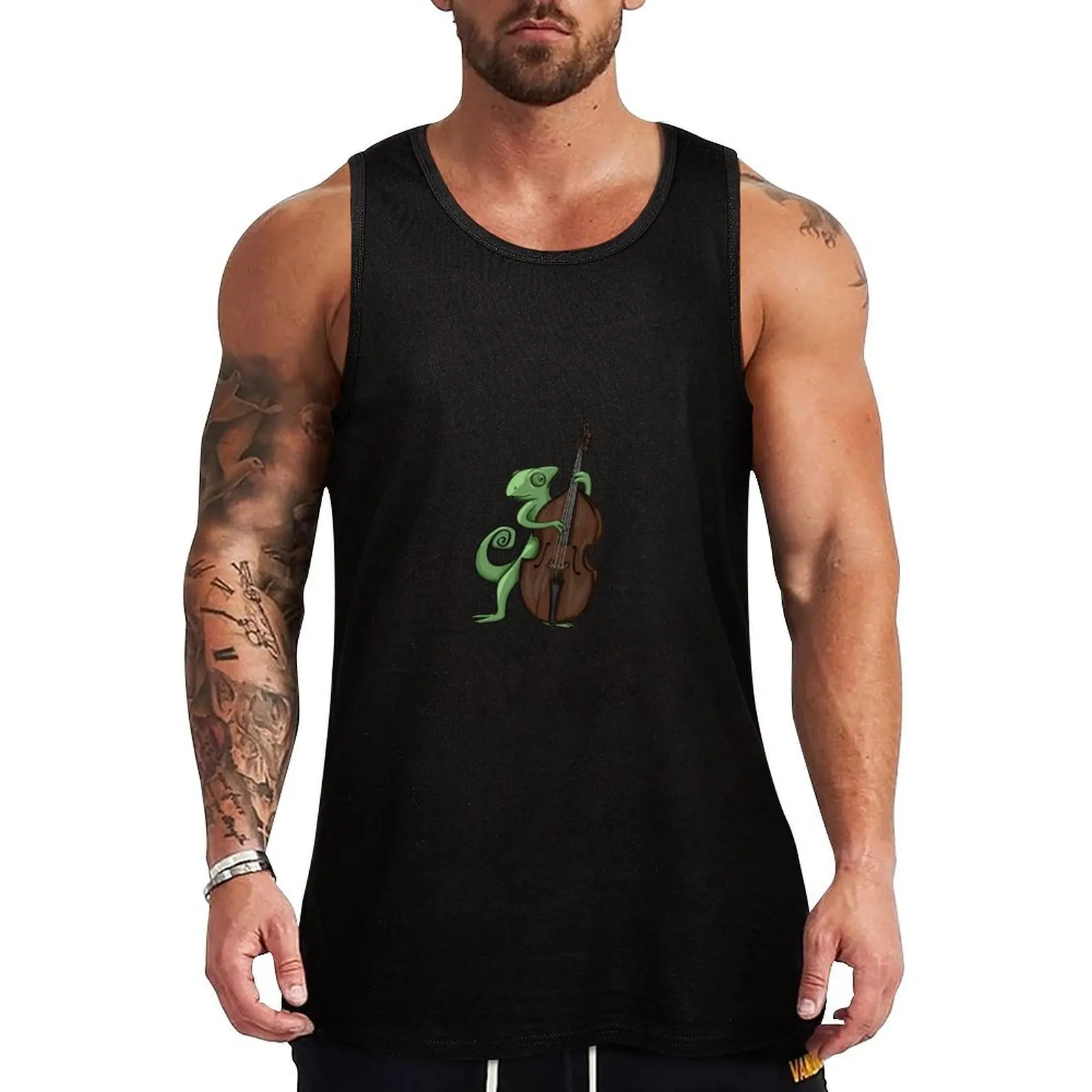 Chameleon Playing the Bass Tank Top male top summer Men's tops gym t-shirts man