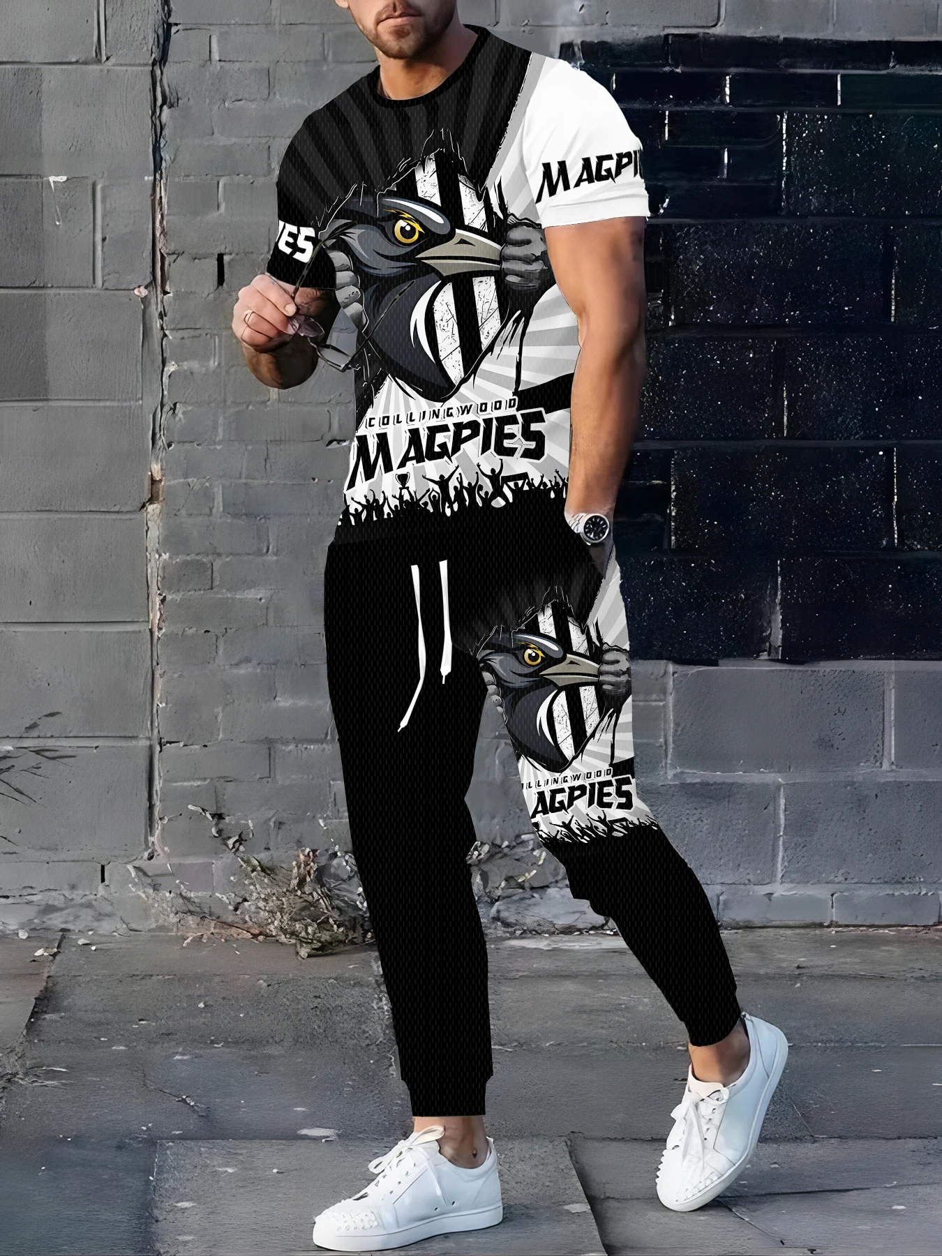 

Summer hot selling men's eagle print breathable round neck T-shirt and pants, summer outdoor soft and comfortable two-piece set