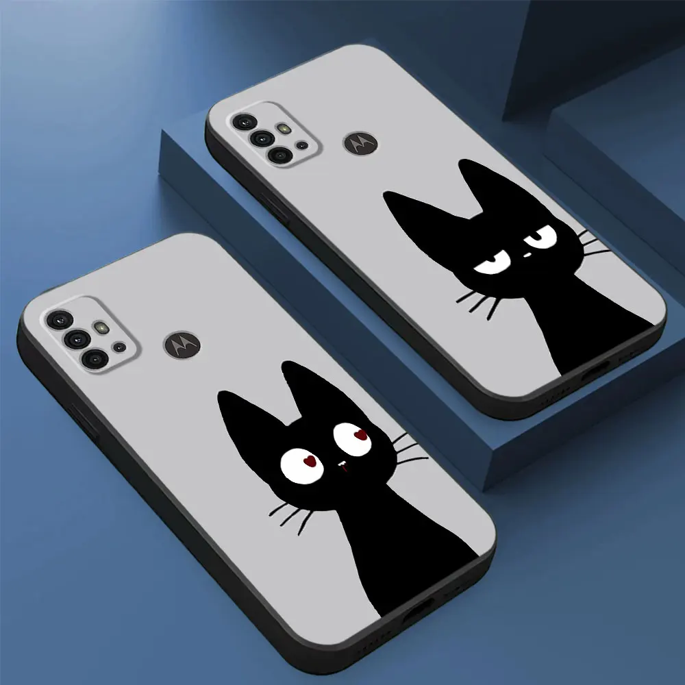 Cute Funny Lucky Cat Cover Phone Case for Motorola Moto G71 G72 G60 G22 G50 G51 G52 G53 G73 G60s G30 G32 G31 Black Soft