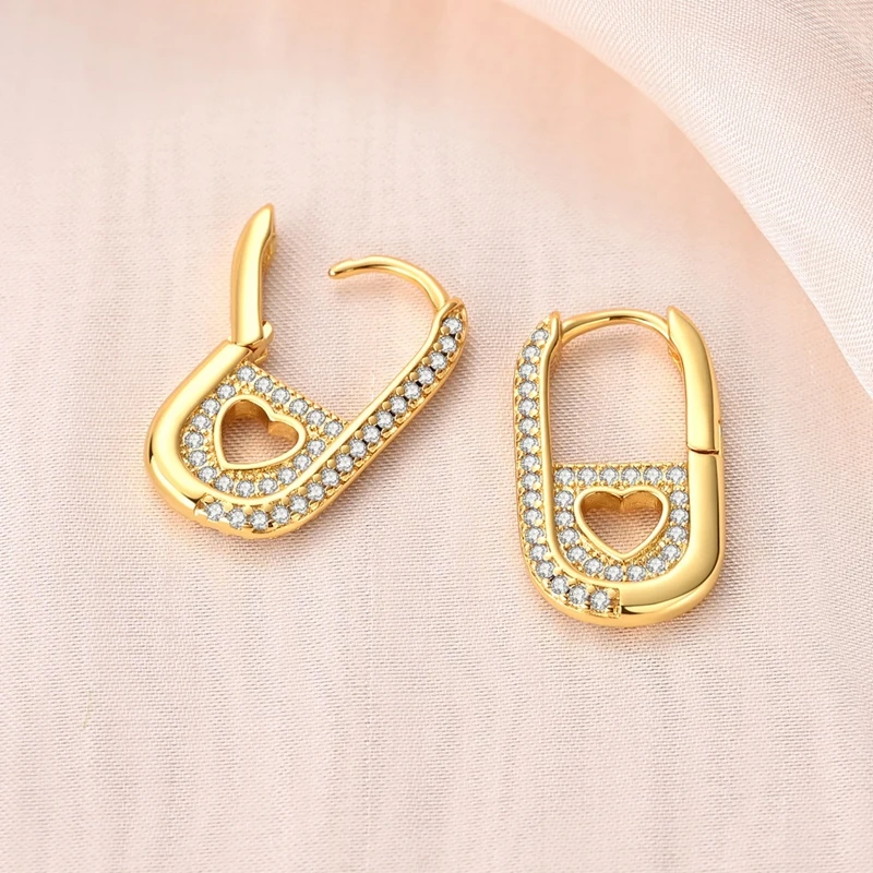 

925 Sterling Silver Earrings Women Sparkling Golden U Shape Hoop Earring For Anniversary Wedding Jewelry Gifts