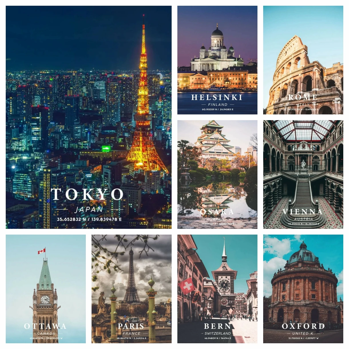 Kits de pintura de arte de diamante París Nueva York Havana Dubai Amalfi Seúl Barcelona Ciudad de Berna bordado coordinado mosaico punto de cruz