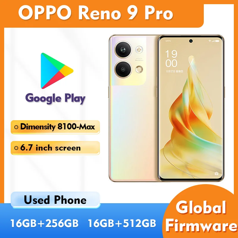 هاتف OPPO Reno9 Pro 5g الذكي CPU الأبعاد 8100 ماكس شاشة 6.7 بوصة 50 ميجابكسل كاميرا أندرويد هاتف مستعمل