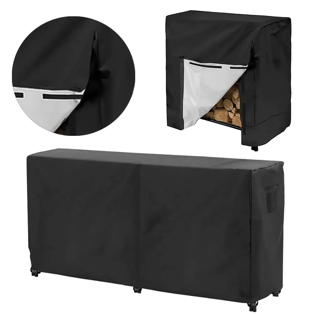Waterproof Firewood Rack Cover For Garden Patios Heavy Duty Outdoor Logs Holder Stand Cover Black 190T UV Protection