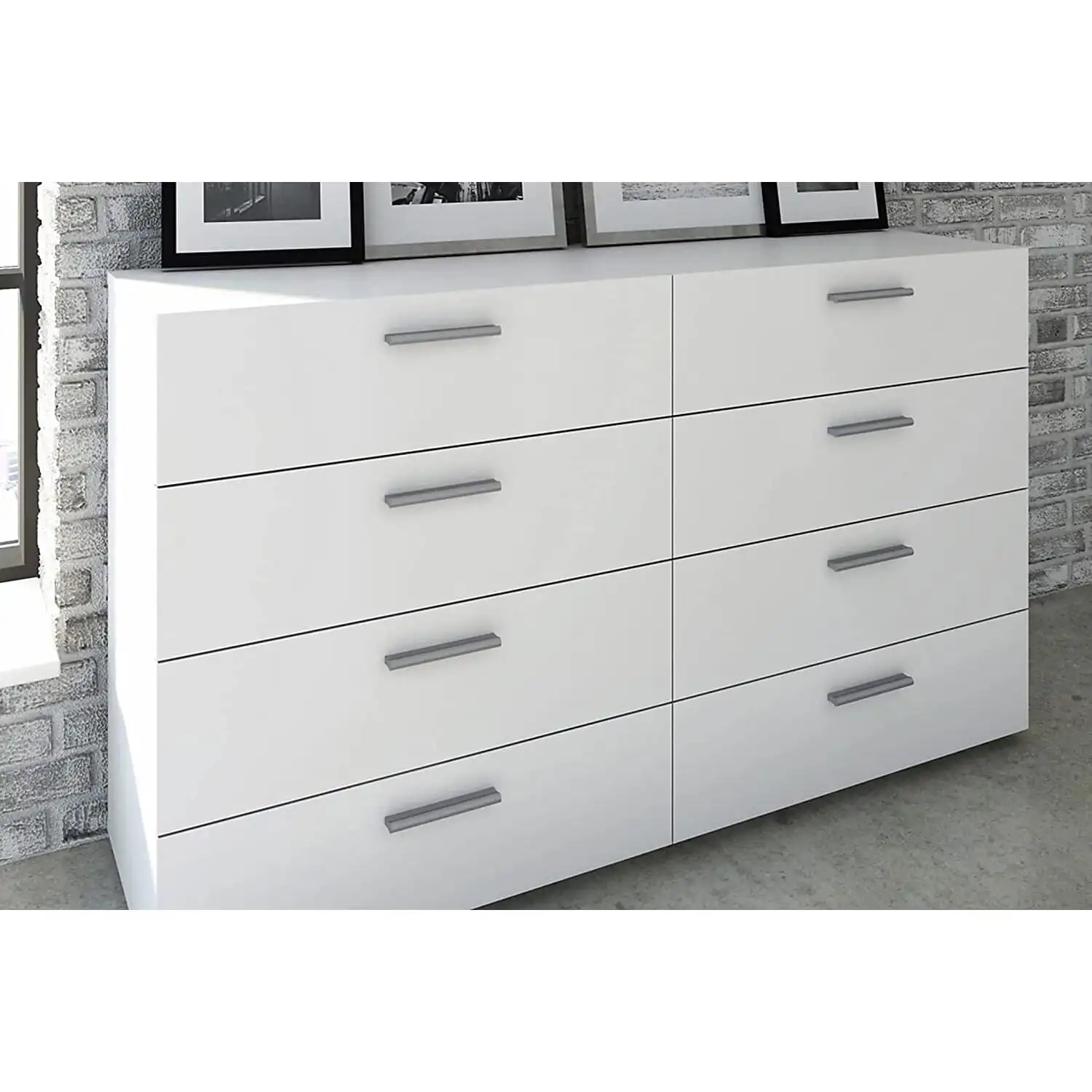 Imagem -03 - Independente Duplo Armazenamento Dresser Modern Loft Madeira Contemporânea Branco Fácil Montagem Metal Glides Gavetas