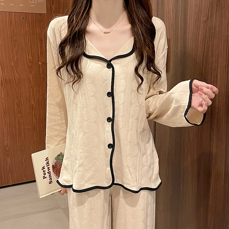 Winter Warm Women Pyjamas Set Femme Ruffle Pajama Comfortable Simple Sleepwear Loose Pajama Homewear