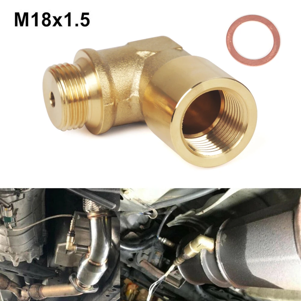 M18 x 1.5 Connector Plug Kit P0420 P0430 Exhaust 90 Degree O2 Oxygen Sensor Spacer Extender Tools Universal Brass Fitting