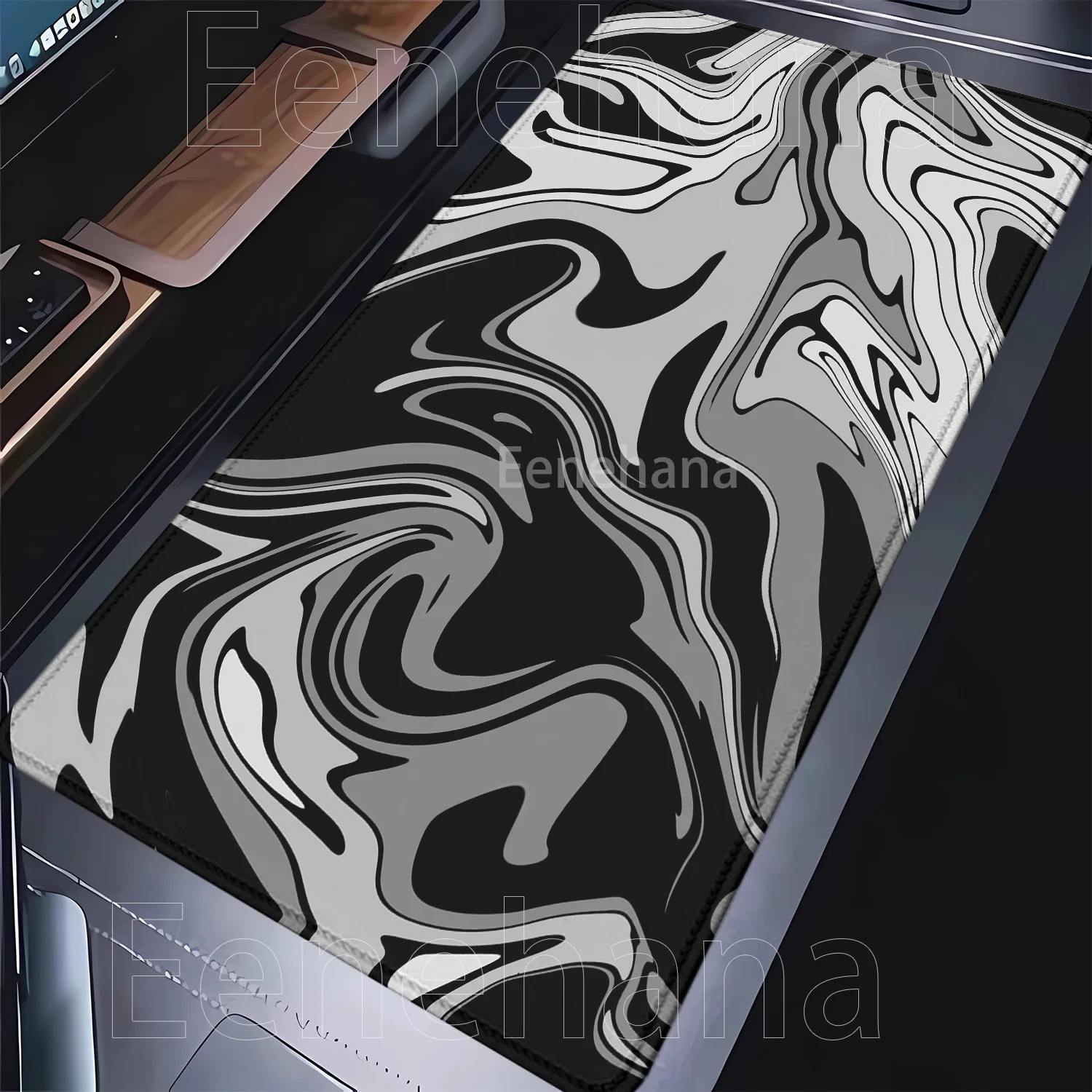 

Черно-белый коврик для мыши Liquid Strata Fluid Pattern, черный художественный коврик для мыши, нескользящий офисный оверлок, настольный коврик, игровой коврик для мыши с HD-принтом XXL