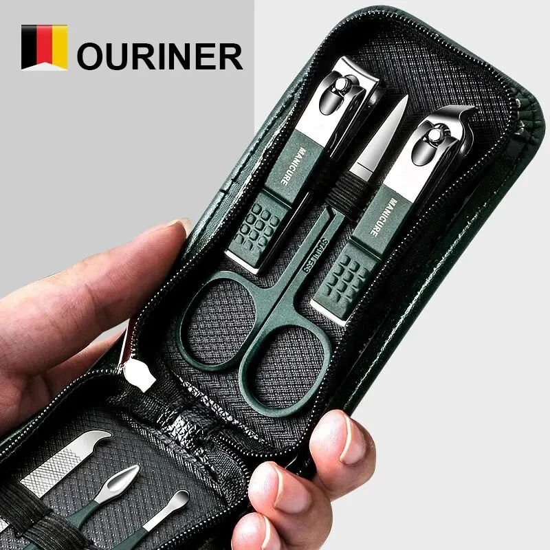 Ouriner 6-18 pezzi set manicure portatili kit pedicure set tagliaunghie nero brillante strumenti per la cura personale forbici per sopracciglia