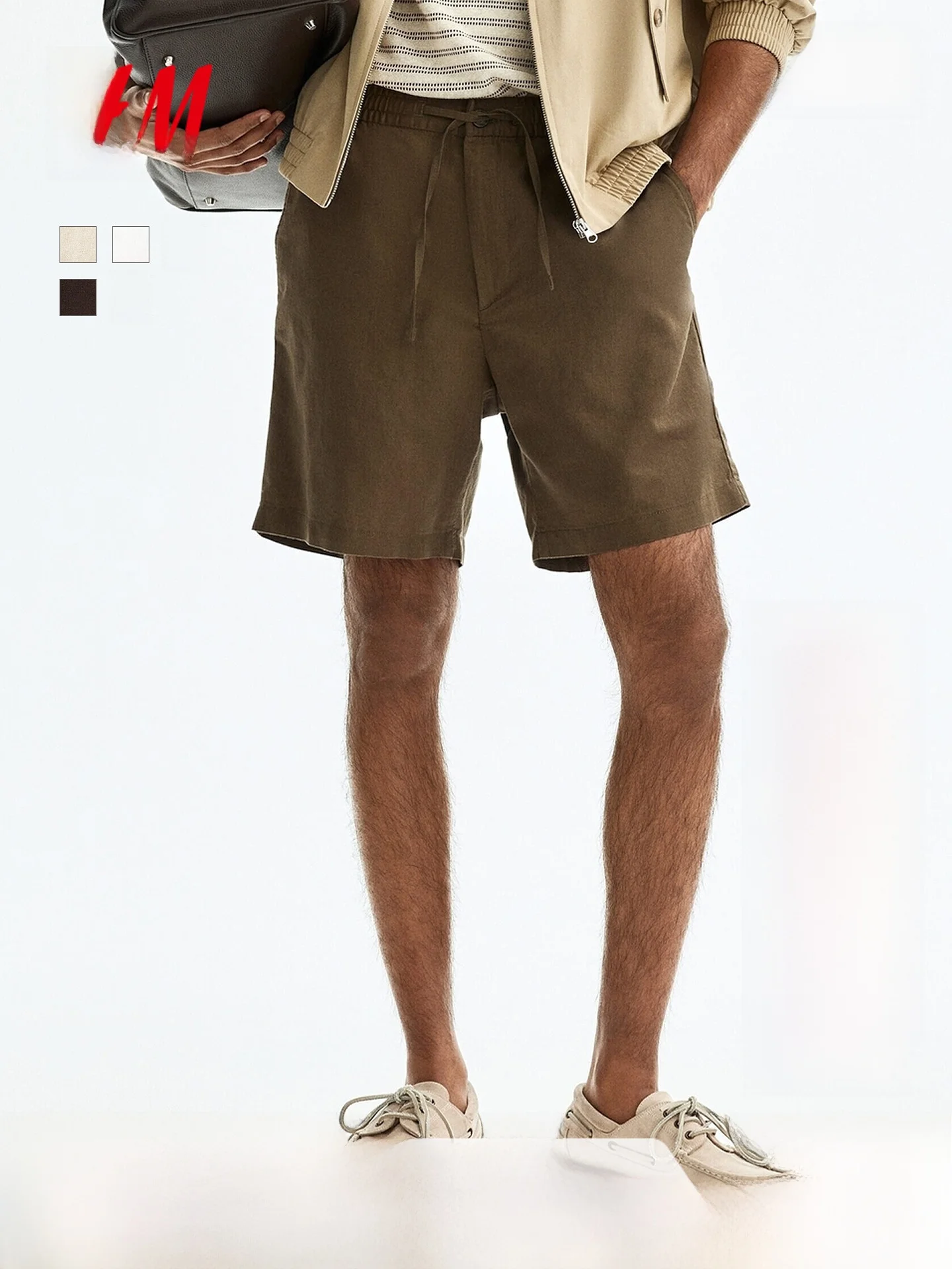 

H&M Men's Standard Fit Linen Blend Shorts Summer New Arrival Comfortable Breathable Fashionable Pocket Design