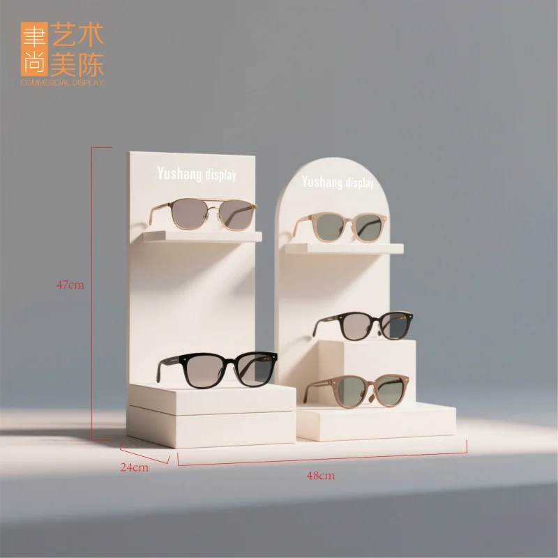 custom.YUSHANG Customizable Design Double-layer Milky White High-density Acrylic Table Eyewear Display Stand