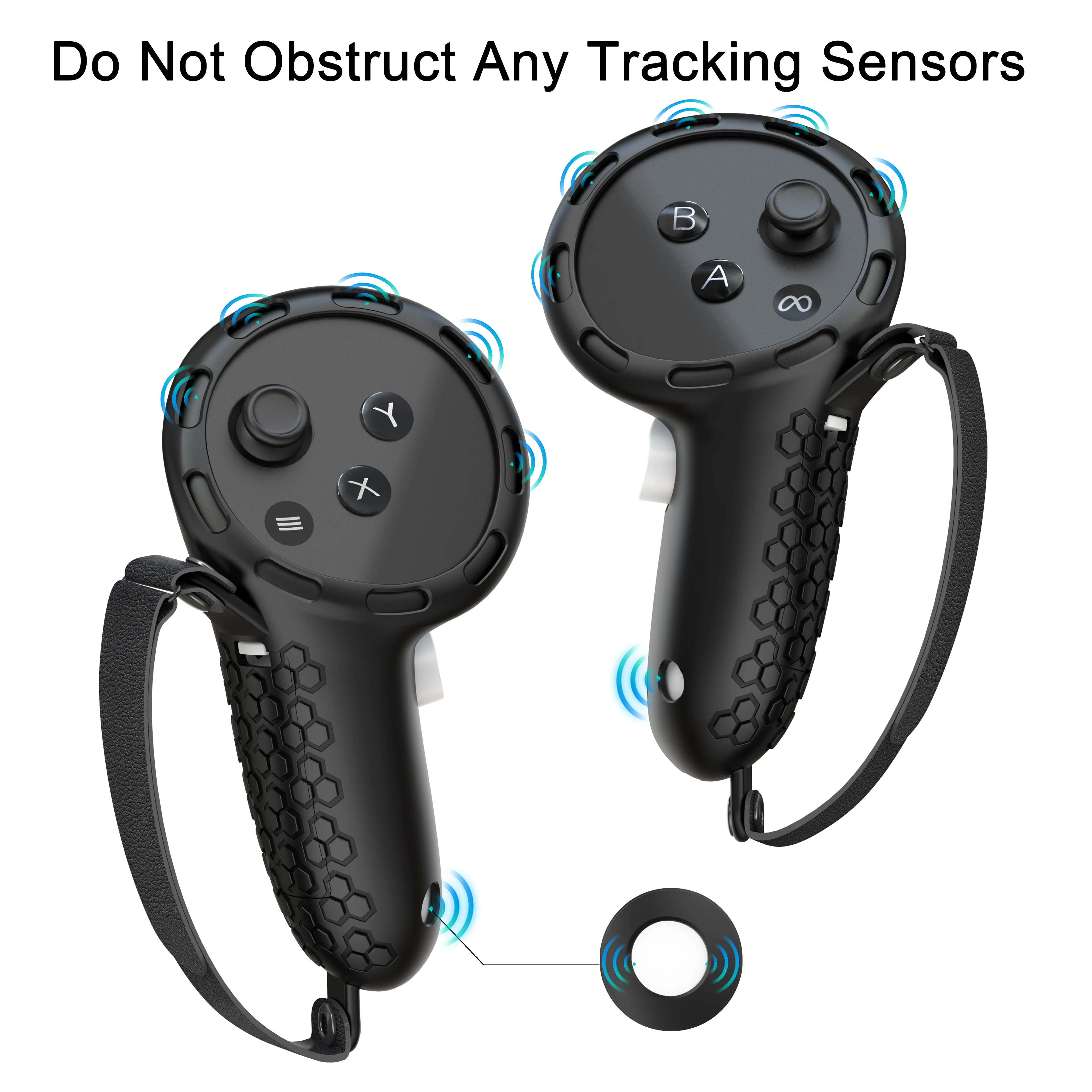 VR Design Controller Grips Compatible with Meta Oculus Quest 3 Accessories, with Battery Opening Protector with Knuckle Straps