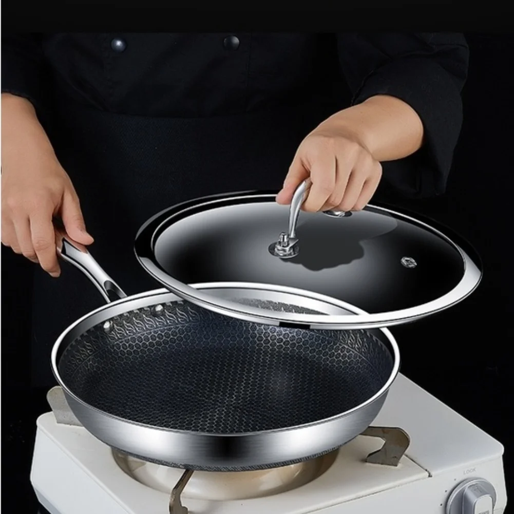 316L Stainless Steel Frying Pan with Engineered For honeycomb Design Efficient Heat Transfer Reinforced Riveted Handle