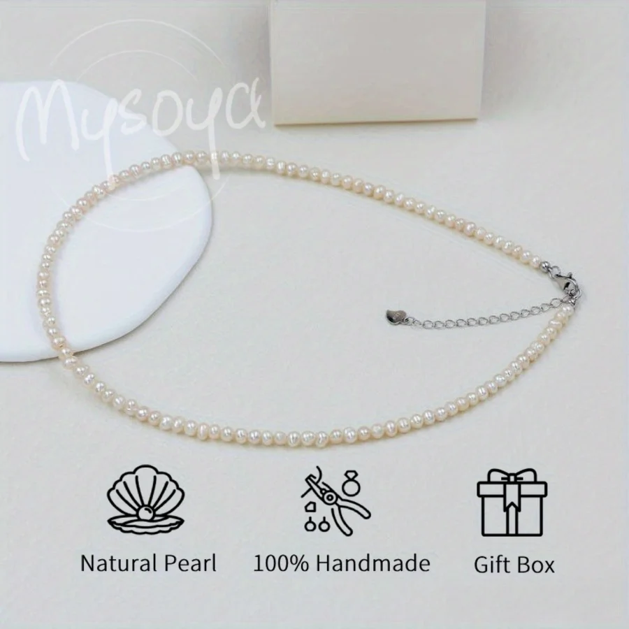 

MYSOYA White Freshwater Pearl Necklace 4-5mm with Gift Box Gift for Him/ Her Suitable for Wedding/ Birthday/ Anniversary