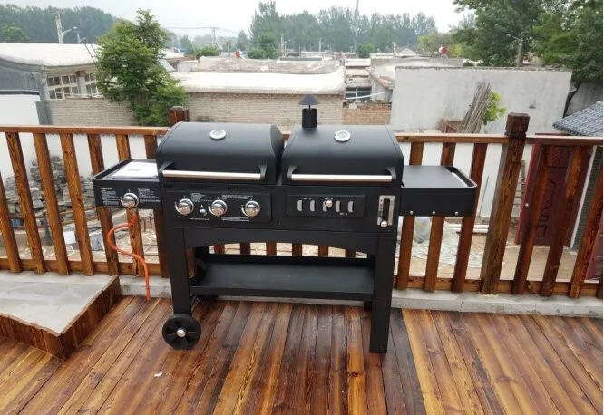 Outdoor Barbecue Grill Charcoal Gas Comb BBQ Grill American Family Party Barbecue Machine Courtyard Gas and Carbon Dual-use Bbq