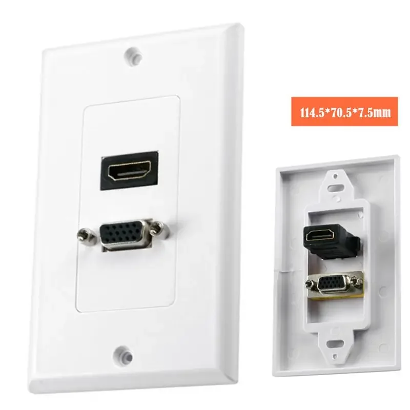 

HDMI совместимая панель VGA Панель паяльная прямая настенная розетка компьютерная розетка с высоким разрешением двойной порт 115*70 мм
