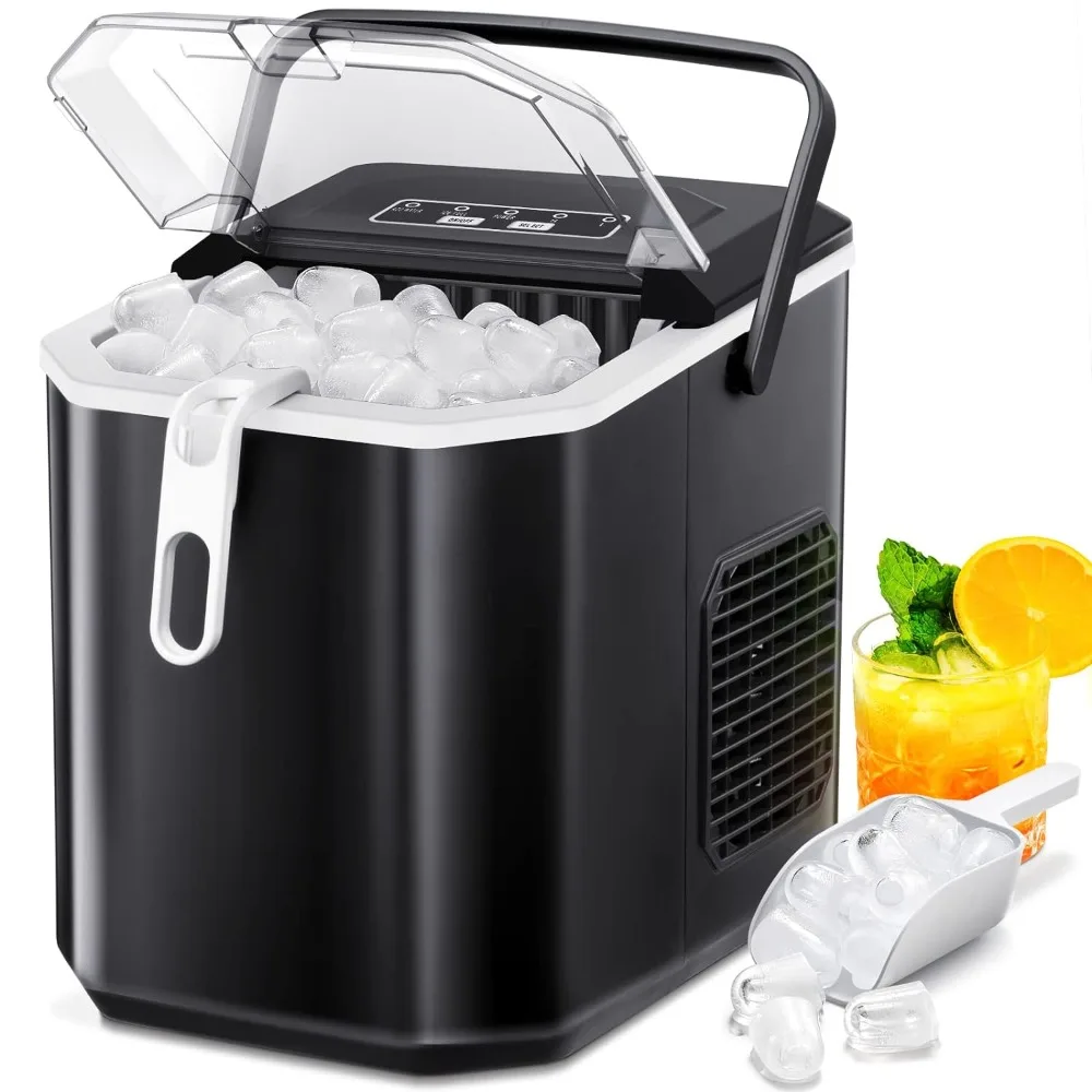 Haoyunmaportátil máquina de hacer hielo con autolimpieza, 26 libras/24H,9 cubos de hielo/8 minutos, cuchara de hielo y cesta para el hogar/Cocina/Oficina