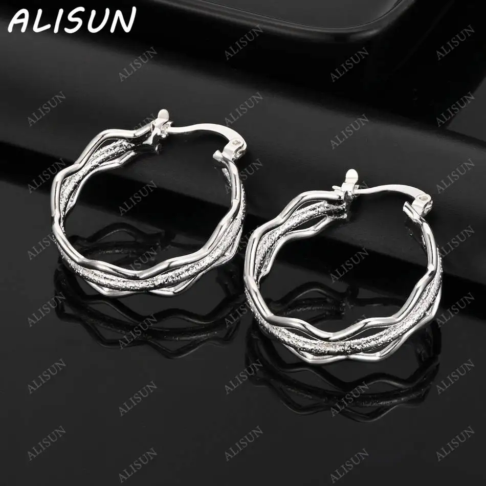 

ALISUN 925 Sterling Silver 27mm Wave Hoop Earrings For Women Grace Jewelry Trend Fashionable Birthday Party Gifts