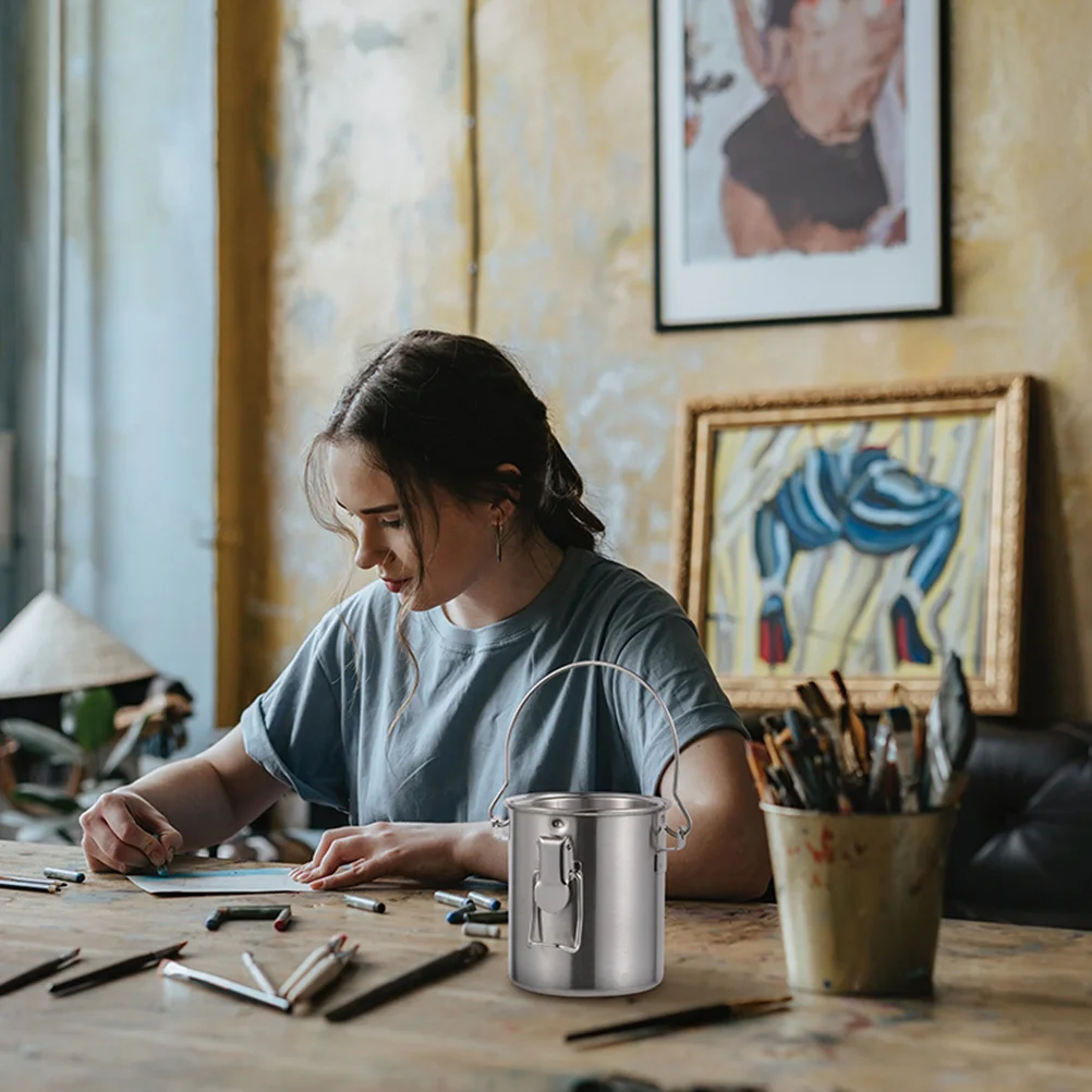 مجموعة واحدة من دلو تنظيف فرشاة الطلاء الفاخر من الفولاذ المقاوم للصدأ حامل غسالة مقاوم للاهتراء للدهانات الزيتية المائية المحمولة