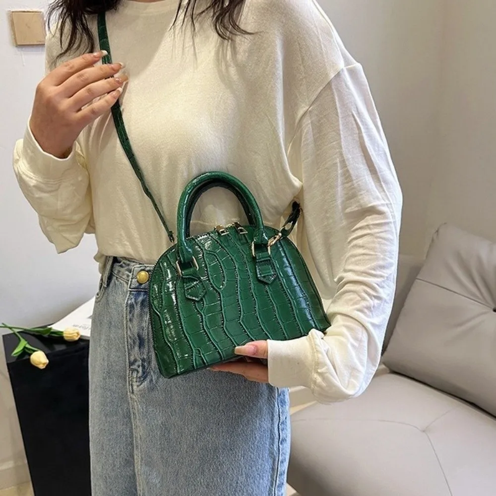 Casual French Style Crocodile Pattern Shell Bag Mini PU Leather Shoulder Bag Handheld Versatile Women Handbags Daily