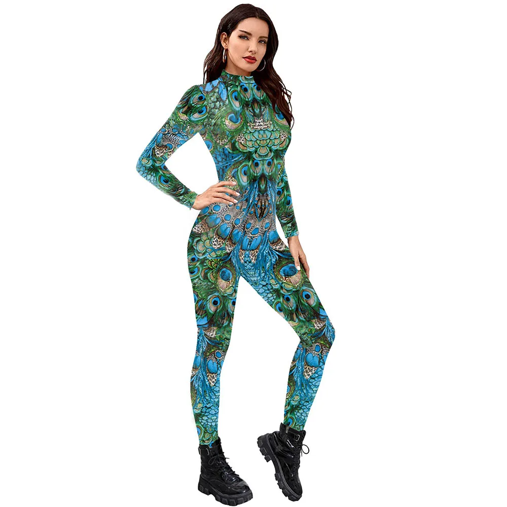 

Zawaland Black Jumpsuits Woman Human Skeleton Print Zentai Bodysuit Woman Crystal Damage Costume Holiday Party Cosplay Costumes