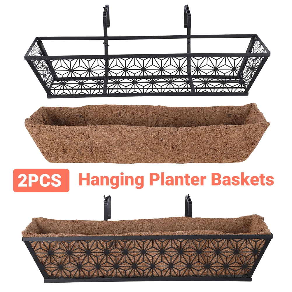 

2pcs 24 Inch Balcony Window Basket Deck with Adjustable Bracket Steel Hanging Flower Planter for Garden Balcony and Home Decor