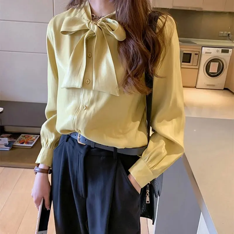 

Ready Sto Sweet Women Bow Tie Lantern Sve irt Rend Ko Other Material 00% Women's irt Faionable Casual Top