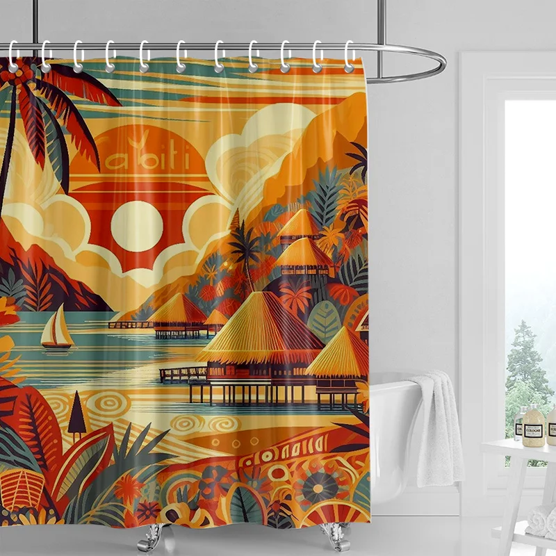 Nordic Simple Style Morandi Shower Curtain Abstract Plant Character Pattern Bathroom Bathtub Dual-Use Shower Curtain