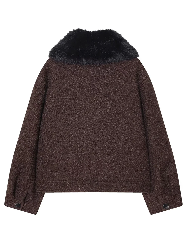 سترة نسائية منفوخة 2025 موضة نسائية بياقة من الفرو وأكمام طويلة وأزرار باركر سترات قصيرة للنساء معطف ترفيهي للخريف والشتاء #5