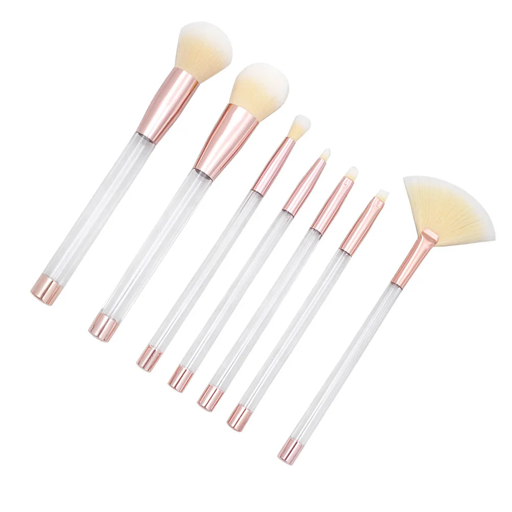 Conjunto de pincéis de maquiagem, 7 peças, cabo de cristal transparente, cerdas de fibra para acabamento natural, uso profissional diário, pincel de pó