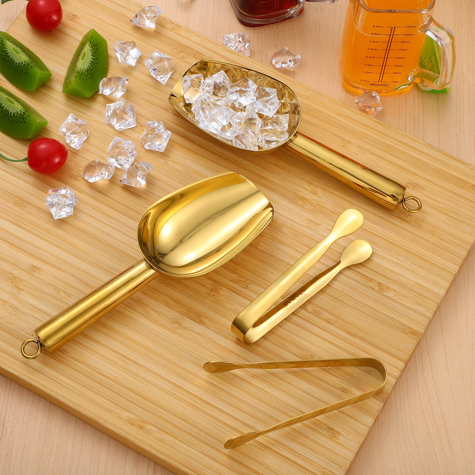 

2 pcs Ice Shovel Tongs Set Stainless Steel Smooth Rounded Edges Home Restaurant Hotel Buffet Bar Picnic Use Ice Scoop